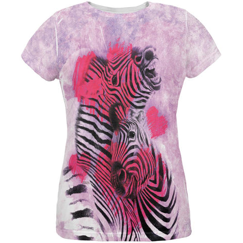 Zebra Lovers Valentines Hearts All Over Womens T Shirt