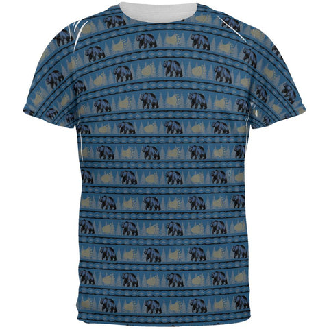 Grizzly Bear Adirondack Pattern Blue All Over Mens T Shirt