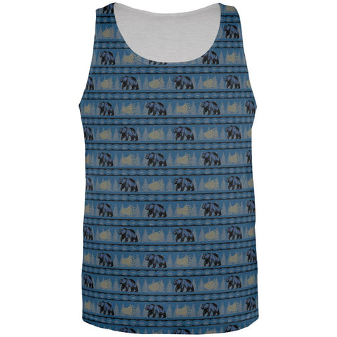 Grizzly Bear Adirondack Pattern Blue All Over Mens Tank Top