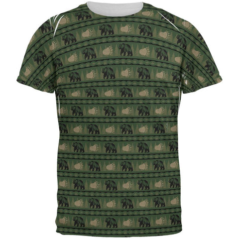 Grizzly Bear Adirondack Pattern Green All Over Mens T Shirt