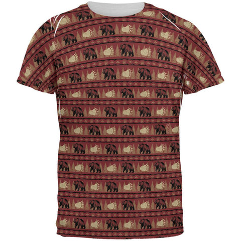 Grizzly Bear Adirondack Pattern Red All Over Mens T Shirt