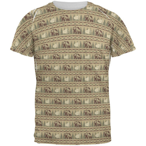 Grizzly Bear Adirondack Pattern Tan All Over Mens T Shirt