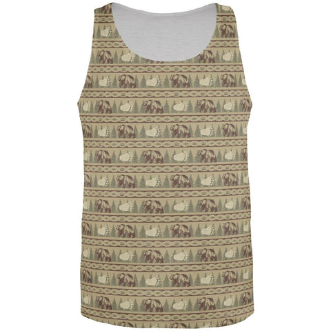 Grizzly Bear Adirondack Pattern Tan All Over Mens Tank Top