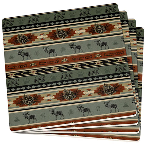 Adirondack Bear Moose Pattern Set of 4 Square Sandstone Coasters