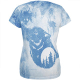 Distressed Blue Howling Wolf Silhouette All Over Womens T Shirt