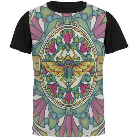 Mandala Trippy Stained Glass Scarab All Over Mens Black Back T Shirt