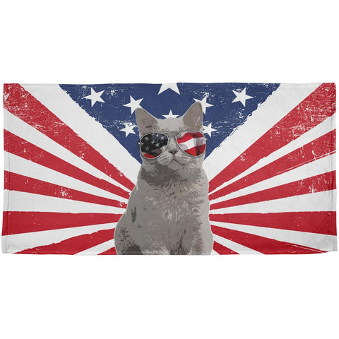 4th Of July Meowica America Patriot Cat All Over Beach Towel