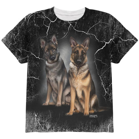 German Shepherds Live Forever All Over Youth T Shirt