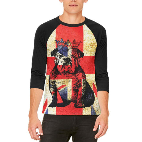 English British Bulldog Crown Grunge Flag Mens Raglan T Shirt