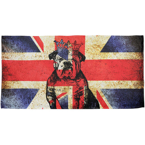 English British Bulldog Crown Grunge Flag All Over Beach Towel
