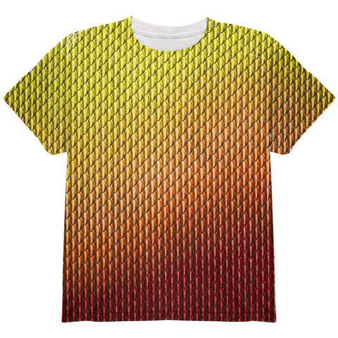 Halloween Red Fire Dragon Scales Costume All Over Youth T Shirt front view