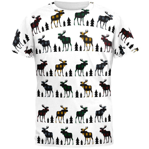 Autumn Plaid Moose on the Loose Pattern All Over Mens T Shirt