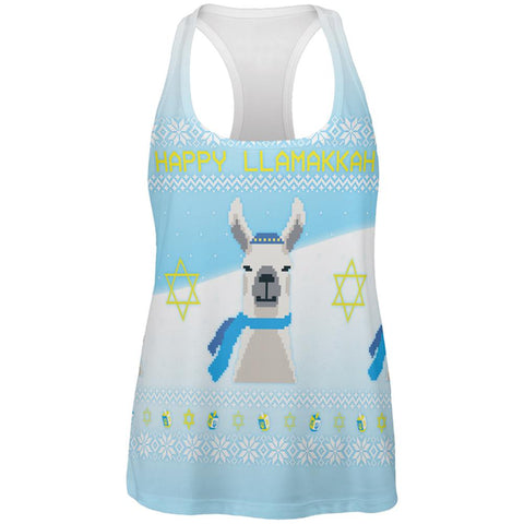 Ugly Christmas Sweater Llama Llamakkah Hanukkah All Over Womens Work Out Tank Top