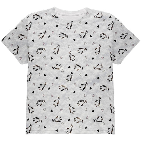 Retro Penguin Pattern All Over Youth T Shirt