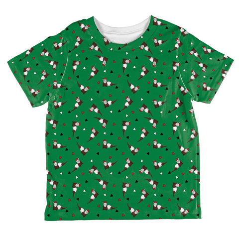Retro Ferry Merry Christmas Ferret Pattern All Over Toddler T Shirt