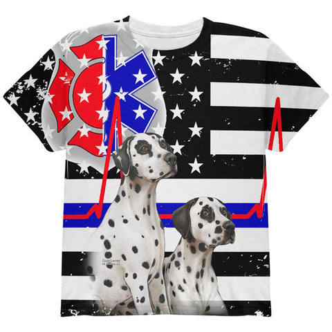 Firefighter EMT Dalmatian Live Forever Thin Red Line Flag All Over Youth T Shirt