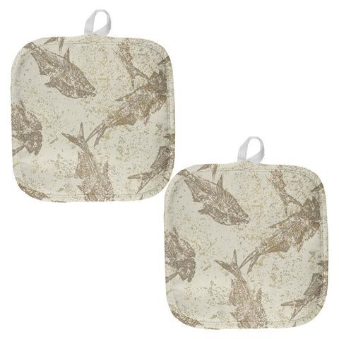 Prehistoric Fish Fossils All Over Pot Holder (Set of 2)