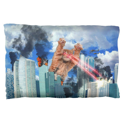 Giant Cat Laser Rampage and Destroy Pillow Case  front view