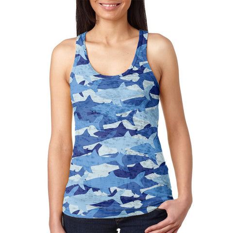 Great White Shark Camo Juniors Burnout Racerback Tank Top