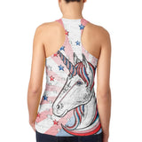 4th of July Freedom is Magical Unicorn Juniors Burnout Racerback Tank Top