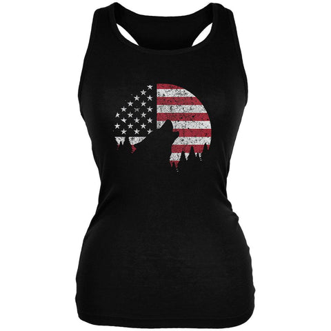 4th Of July Wolf Silhouette Flag Moon Juniors Soft Tank Top