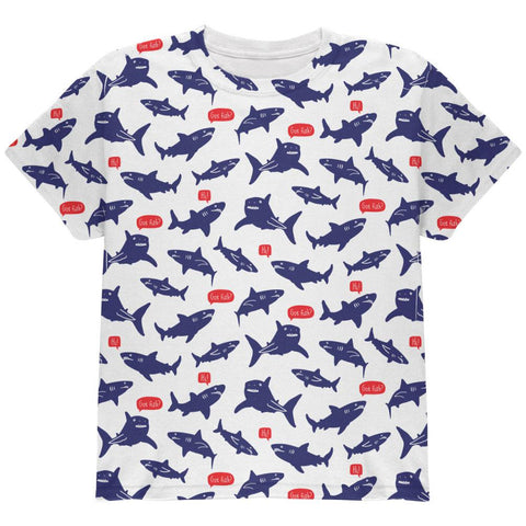 Talking Sharks Got Fish Repeat Pattern All Over Youth T Shirt