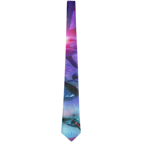 July 4th Patriotic American Galaxy Laser Sharks All Over Neck Tie