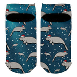 Christmas Manatee Floaty Potato Pattern All Over Adult Ankle Socks