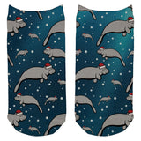 Christmas Manatee Floaty Potato Pattern All Over Adult Ankle Socks