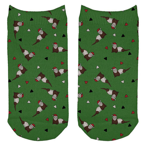 Retro Ferry Merry Christmas Ferret Pattern All Over Adult Ankle Socks