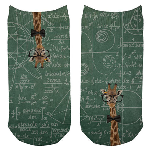 Giraffe Geek Math Formulas All Over Adult Ankle Socks