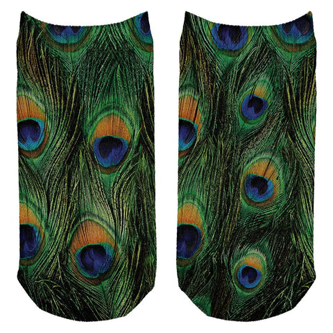 Peacock Feathers All Over Adult Ankle Socks