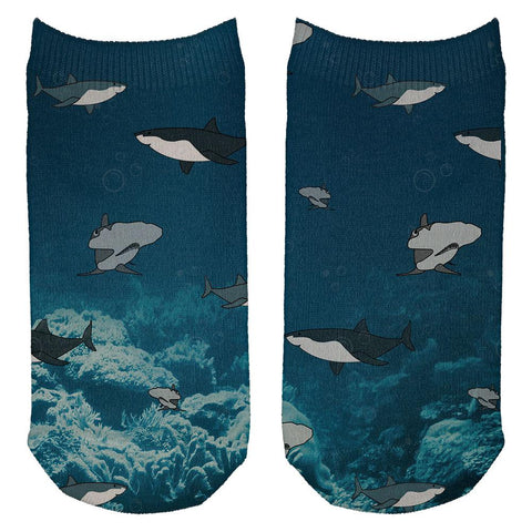 Shark Pattern Ocean All Over Adult Ankle Socks