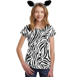Halloween Costume White Zebra Pattern All Over Big Kid Costume T Shirt with Zebra Ears Headband
