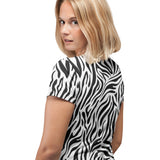 Halloween Costume White Zebra Pattern All Over Womens Costume T Shirt with Zebra Ears Headband - back view
