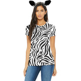 Halloween Costume White Zebra Pattern All Over Womens Costume T Shirt with Zebra Ears Headband