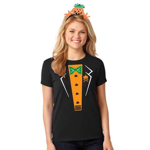 Halloween Costume Pumpkin Tuxedo Juniors Costume T Shirt with Jack-O-Lantern Headband