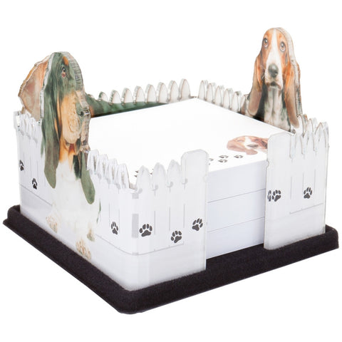 Basset With White Fence Acrylic Notepad Holder