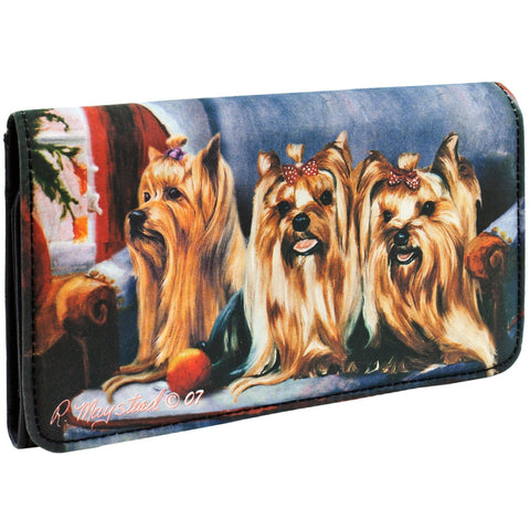 Yorkshire Terriers Sitting on A Chair Checkbook Wallet