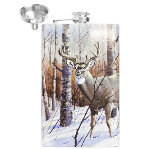 Deer In Winter Forest Stainless Steel Flask