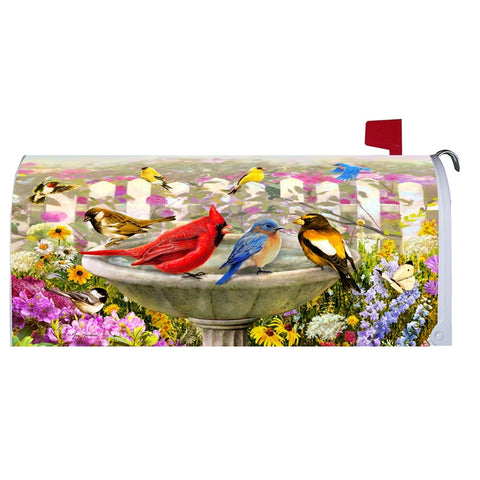 Array of Birds in Birdbath Mailbox Makeover