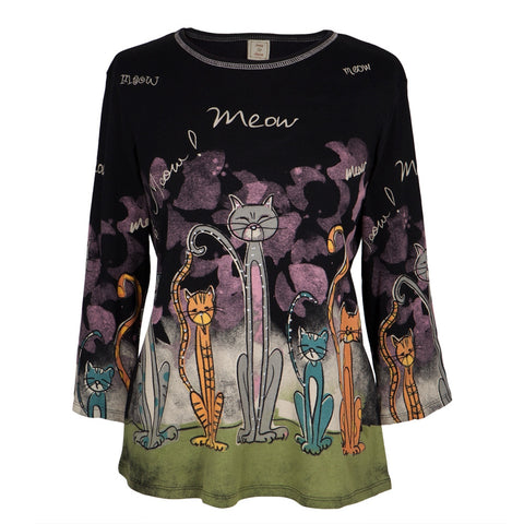 Cats Meowing in the Night Women's V-Neck Long Sleeve Blouse