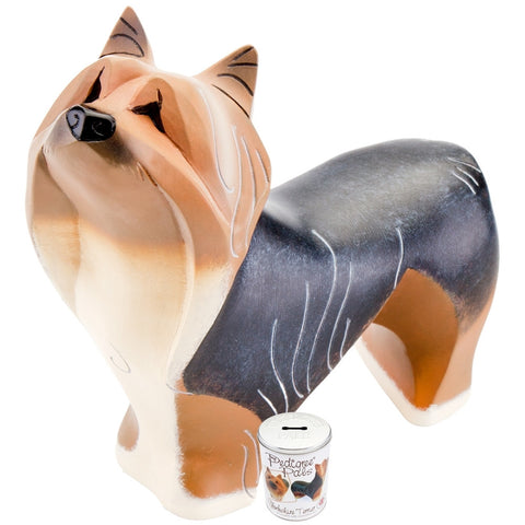Yorkshire Terrier Figurine With Money Tin Box