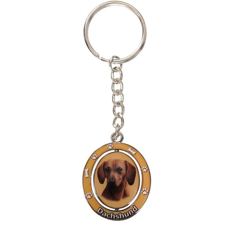 Red Dachshund Portrait Oval Metal Keychain