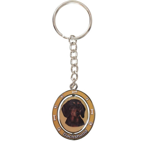 Black Dachshund Portrait Oval Metal Keychain
