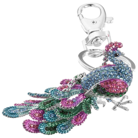 Peacock Gemmed Body Claw Clip Keychain