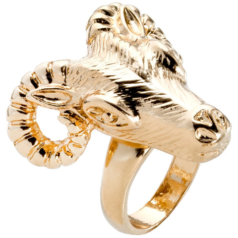 Ram Head Curling Horns Gold Ring