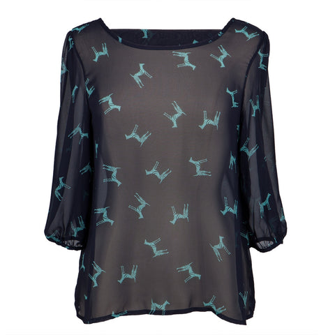 Navy Zebra Bodies All-Over Sheer Women's Blouse