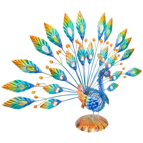Peacock Body With Large Feathers Metal Figurine