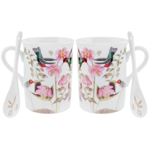 Anna's Hummingbirds In Flowers Set of Two Mugs With Spoons